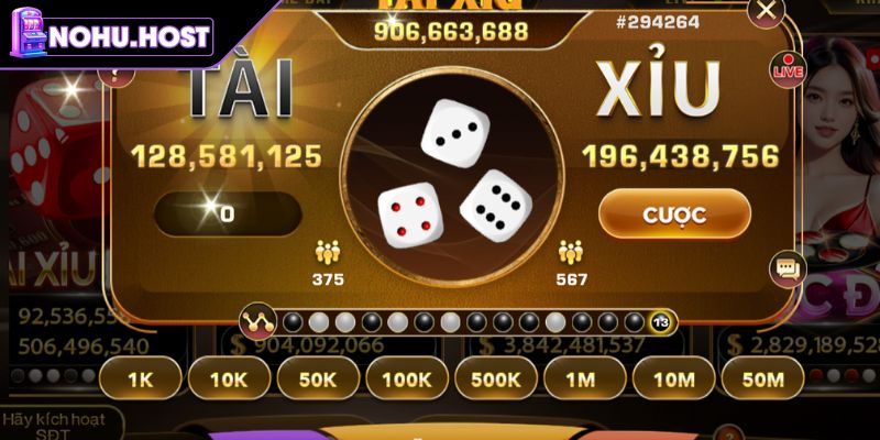 Luật chơi và các cửa cược trong Tài Xỉu livestream tại NOHU